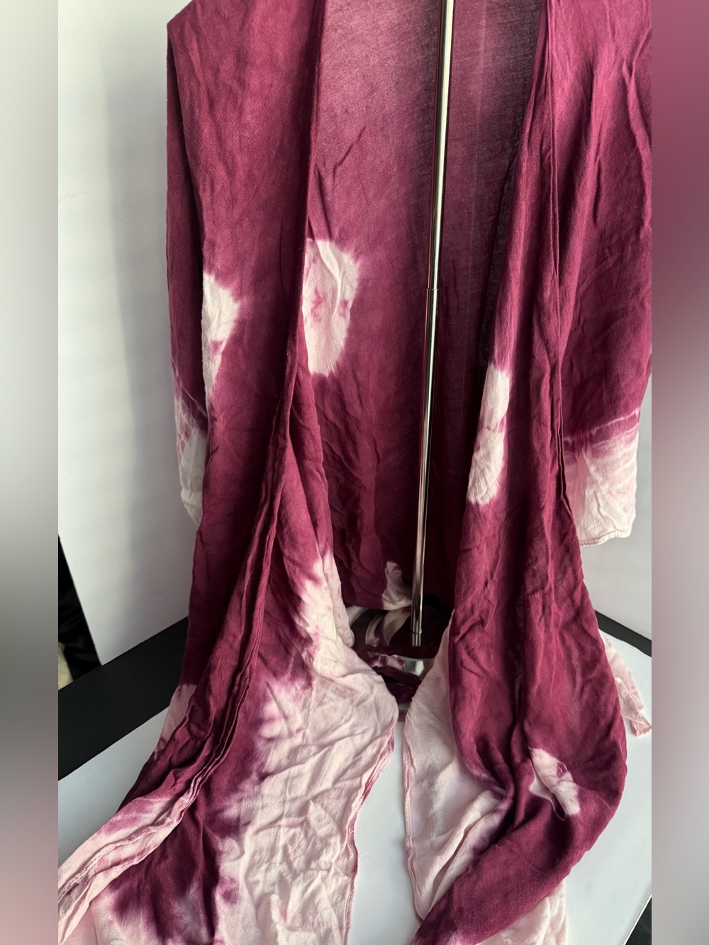 Boho Tie Dye Waterfall Cardigan Kimono Duster Purple Pink Open Front One Size